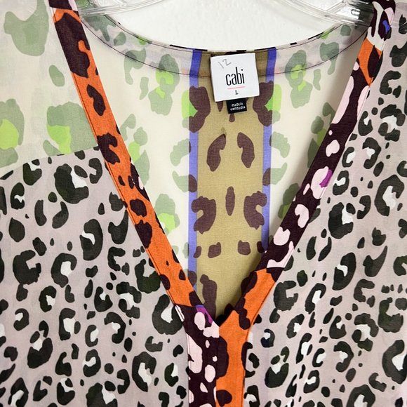 Cabi 5952 Escape Animal Print Cinch Waist Sheer Kimono Dress Kaftan Sz L coverup - Picture 3 of 9